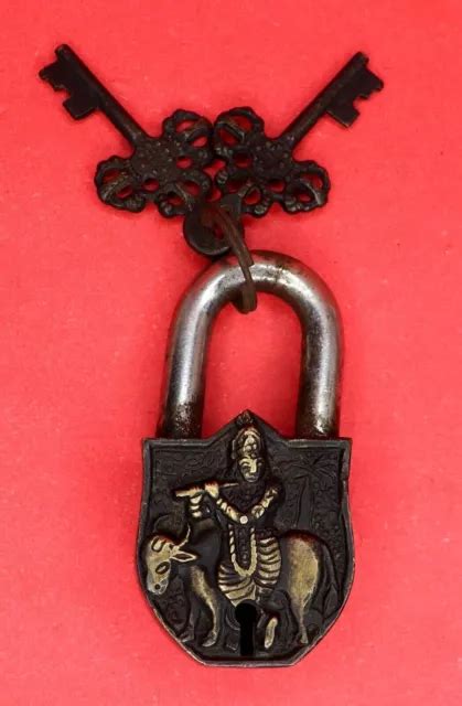 Cadenas En Laiton Fait Main Krishna Avec Vache Grav Serrure De Eur