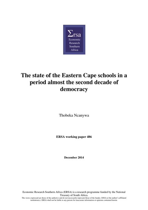 (PDF) The state of the Eastern Cape schools in a period almost the ...