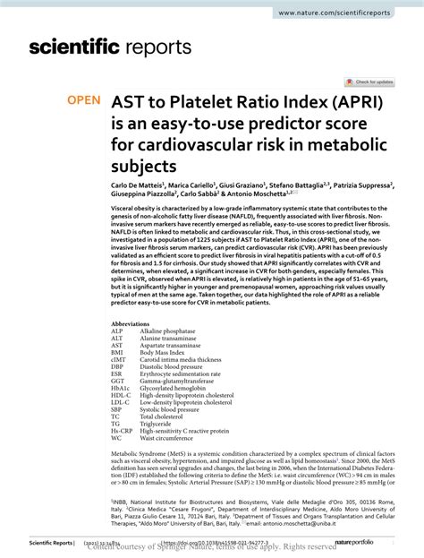 PDF AST To Platelet Ratio Index APRI Is An Easy To Use Predictor