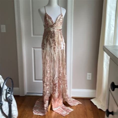 Unbranded Dresses New Unbranded Sequin Embroidered Mesh Dress Over Bodysuit Nude Copper