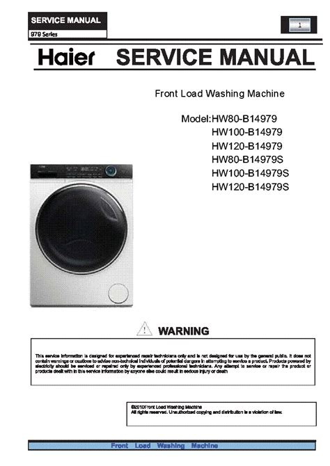 Haier Hw80100120 B14979s Series 979 Washing Machine Service Manual