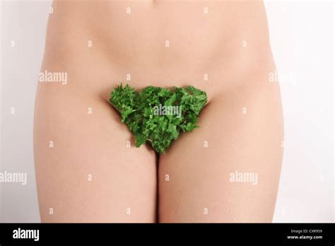 Naked Woman Has Parsley As Pubic Hair Stock Photo Alamy