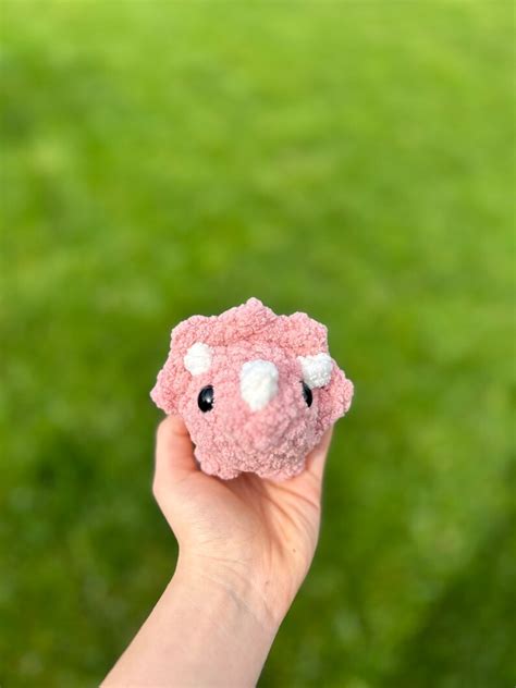 Mini Pink Triceratops Plushie Crochet Animals Mini Crochet Plushie