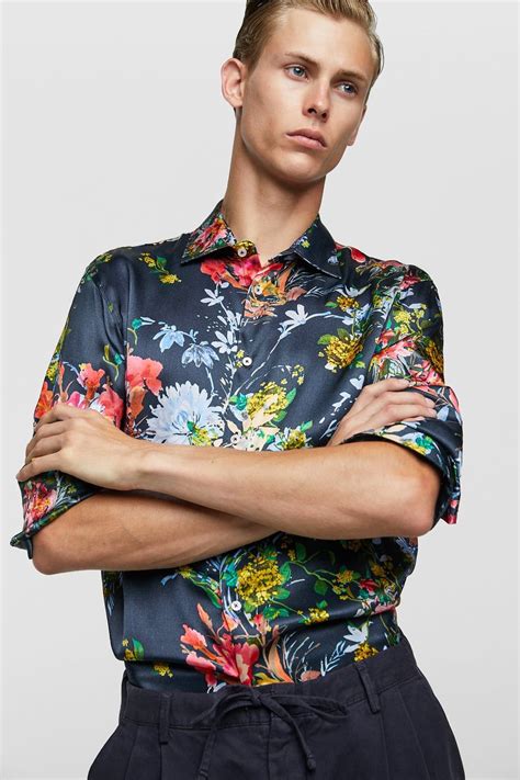 Image 2 Of Floral Satin Shirt From Zara Mens Printed Shirts Satin