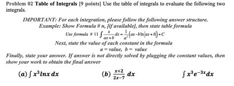 Solved Problem 02 Table Of Integrals [9 Points] Use The Table Of