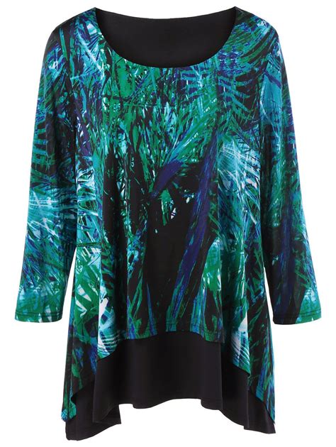 17 Off 2021 Plus Size Leaf Print T Shirt In Hunter Green Dresslily