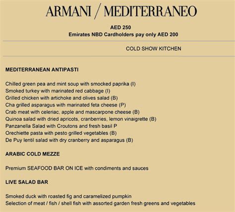 Menu of Mediterraneo, Armani Hotel Dubai, Dubai | EazyDiner