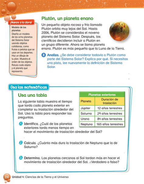 Plutón un planeta enano Usa una tabla