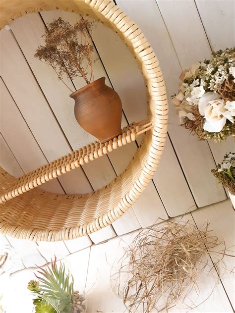 Wicker Shelf Large Round Wall Cabinet In Natural Color Hanging Etsy