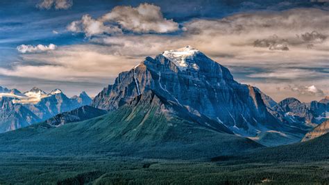 Rocky Mountains Panorama On Cloudy Sky Banff National Park Alberta