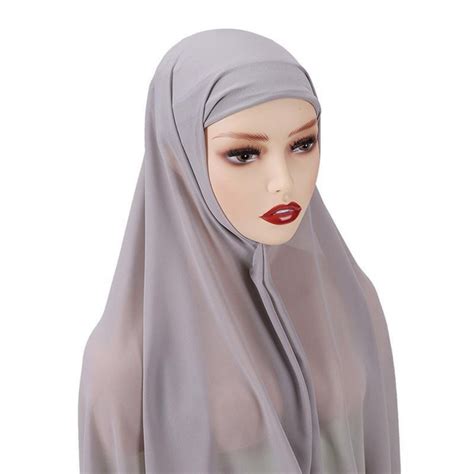 Instant Hijab With Cap Heavy Chiffon Jersey Hijab Women Veil Muslim