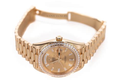 Rolex Day Date Yellow Gold Champagne Diamond Dial Diamond Bezel