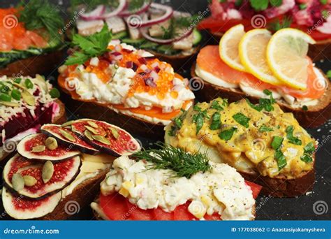 Smorrebrod Is A Traditional Scandinavian Open Faced Sandwich Stock