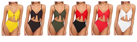 Coscoach Womens High Waisted Bikini Spaghetti Strap Tie Knot Front Cutout High Cut One Piece
