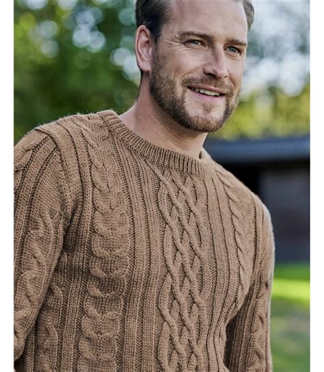 Graubraune Wüste Pullover mit Aranmuster aus reiner Wolle für Herren