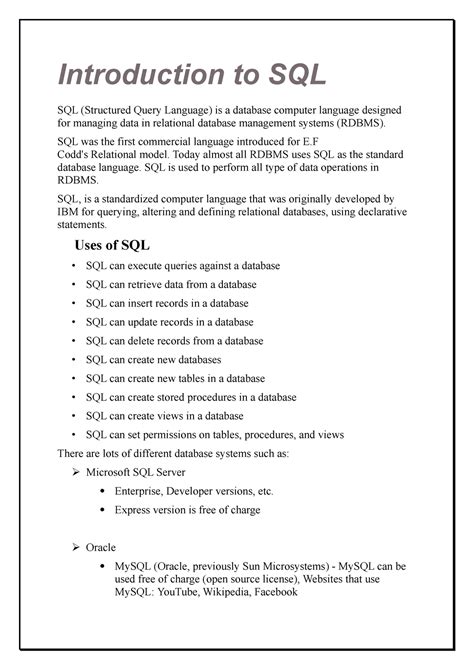 Introduction To Sql Sql Was The First Commercial Language Introduced