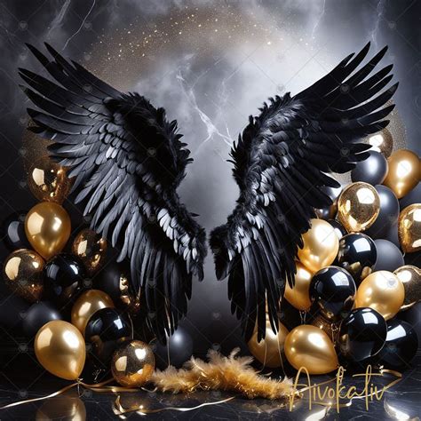 Festive Black Wings Digital Photography Backdrop Angel Wings And