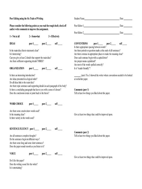 Fillable Online NER Self And Peer Editing Sheets Fax Email Print