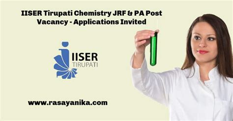 Iiser Tirupati Chemistry Jrf Pa Post Vacancy Applications Invited