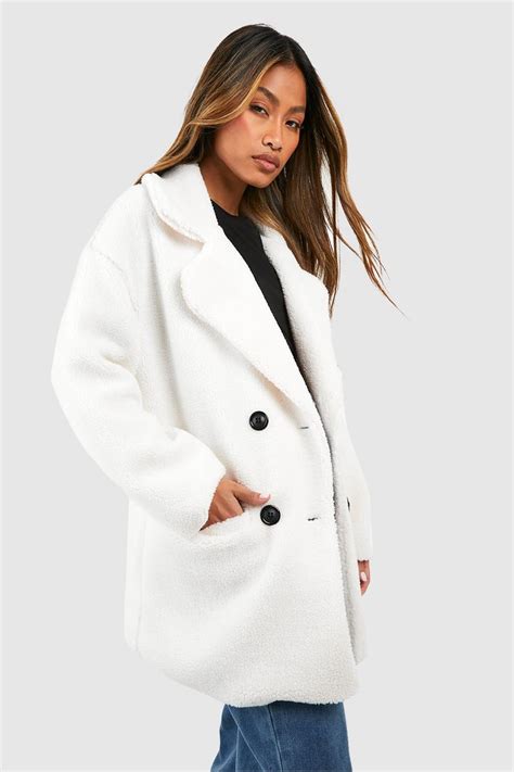 Teddy Double Breasted Coat Boohoo Uk