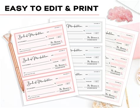 Printable Manifestation Checks Law Of Attraction Money Etsy Canada