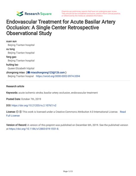 Pdf Endovascular Treatment For Acute Basilar Artery Occlusion A