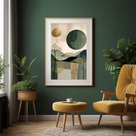 Japandi Wall Art Print Wabi Sabi Moss Green Moon Landscape Japanese