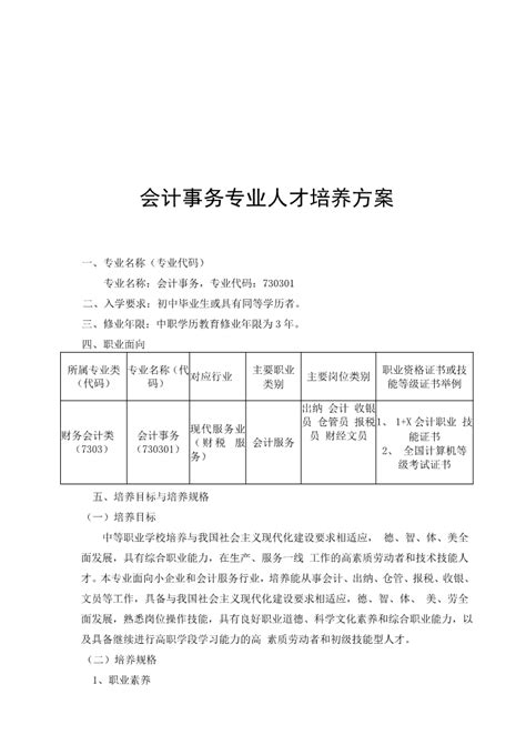 会计事务专业人才培养方案 盂县职业技术学校网站