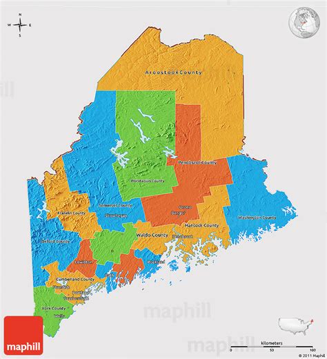 Political 3D Map of Maine, cropped outside