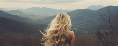 Premium AI Image Woman With Long Wavy Blond Hairs With Nature In Background Dense Long Blonde