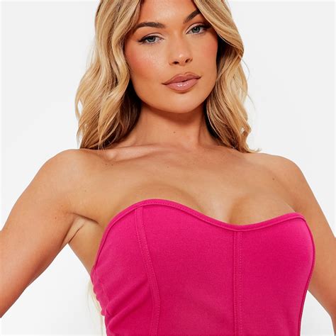 I Saw It First Crepe Bandeau Corset Top Hot Pink Isawitfirst