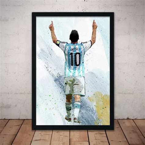 Cuadro Lionel Messi X Marco Madera Vidrio Mundial Poster Env O Gratis