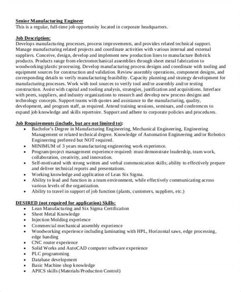 Manufacturing Engineer Job Description Workable Free 8 Industrial Engineer Job Description