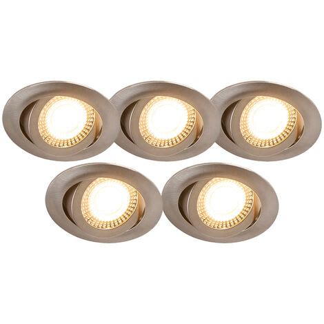 Set Of 5 Modern Recessed Spotlights Steel Incl LED 3 Step Dimmable Mio