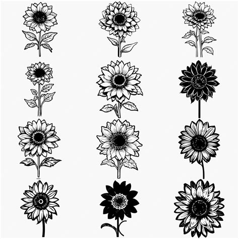 Premium Vector Sunflower Set Outline Vector Sunflower Bundle Sunflower Eps Sunflower Vector