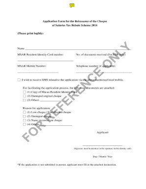 Fillable Online Application Form For The Reissuance Of The Cheque Of