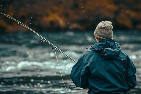 Premium Photo Fisherman Catching Fish With Rod At Riverside