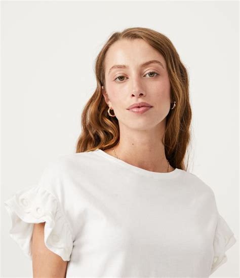 Blusa Em Algod O Babado Na Manga Branco