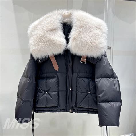 Lagabogy New Women Winter Natural Big Fox Fur Collar White Duck