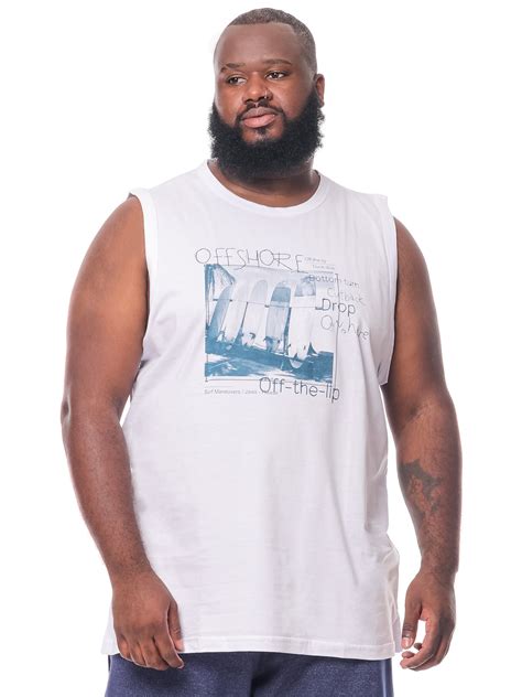 Regata Plus Size Masculina Machão Estampa Off Shore Branca