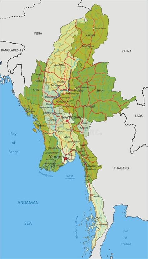 Myanmar Burma Political Map Stock Illustrations Myanmar Burma