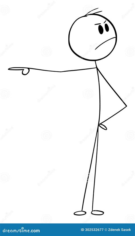 Angry Person Pointing At Something Vector Cartoon Stick Figure