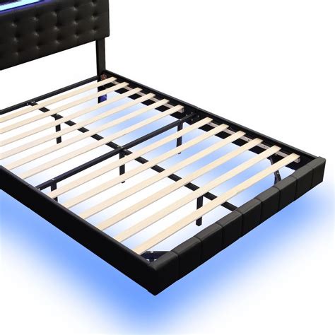 Queen Size Floating Bed Frame With Led Lights And Usb Chargingmodern