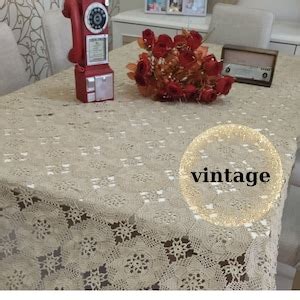 Vintage Large Lace Crochet Table Cloth Authentic Cotton Home Decor