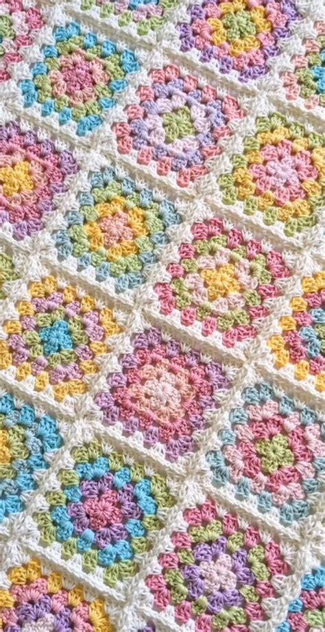 Pastel Crochet Granny Squares Blanket