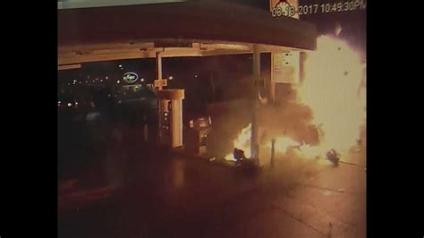 Pump Bursts Into Flames After Car Crashes Into Gas Station