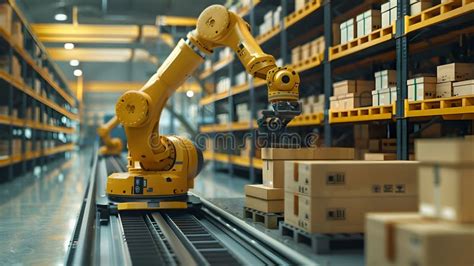 Automated Warehouse Robot Arm In Action Modern Logistics Tech