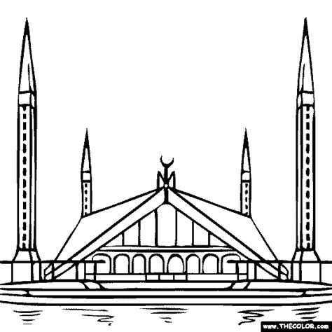 Faisal Mosque Islamabad Pakistan Easy Drawings Detailed Coloring