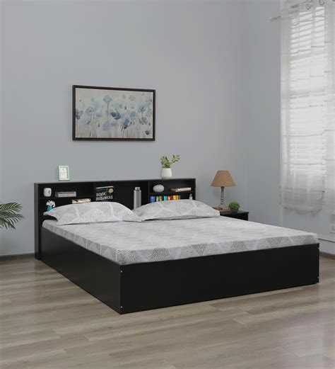 Buy Seto Queen Size Bed In Wenge Finish With Box Storage Headboard