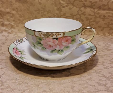 Antique Nippon Single Tea Cup And Saucer Set Hand Painted Pink Etsy